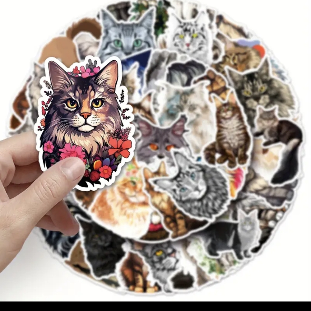 Colorful Maine Coon Cat Sticker Set 12 Pack